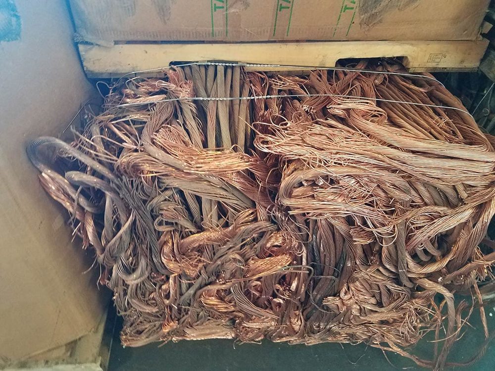 Copper wire bale produced by a two-ram baler